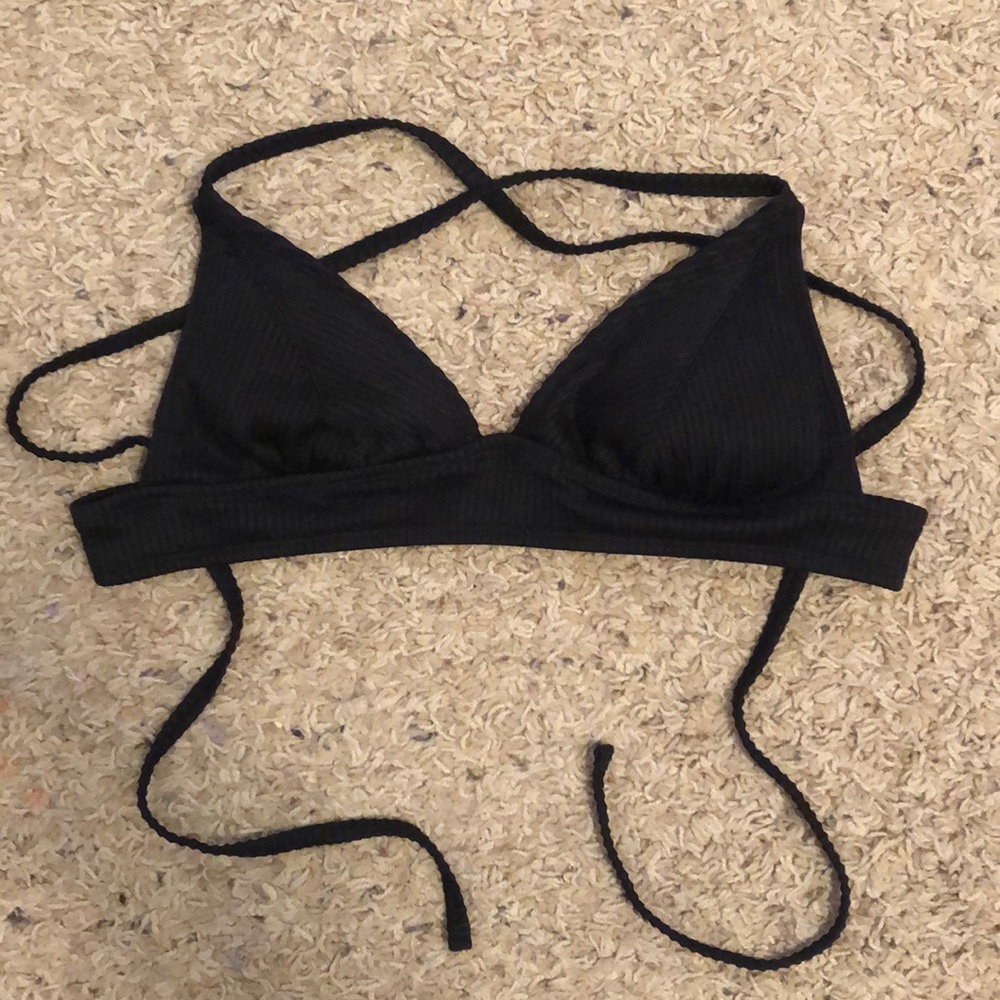 Adjustable Padded Ribbed Triangle Bathing Suit Top